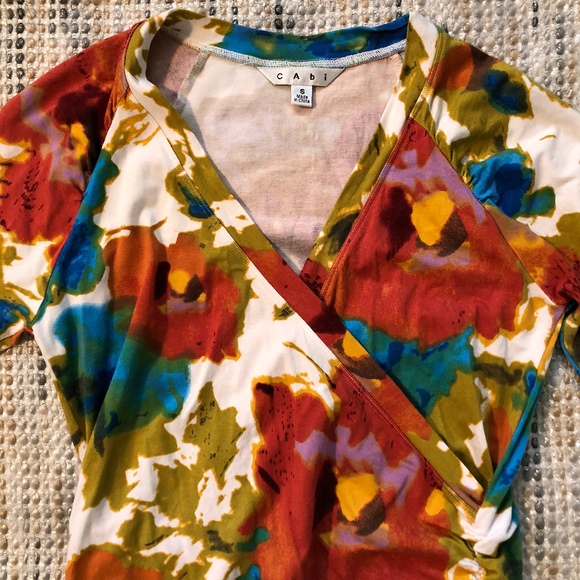 CAbi Faux Wrap 3/4 Sleeve Floral Blouse - Picture 4 of 5